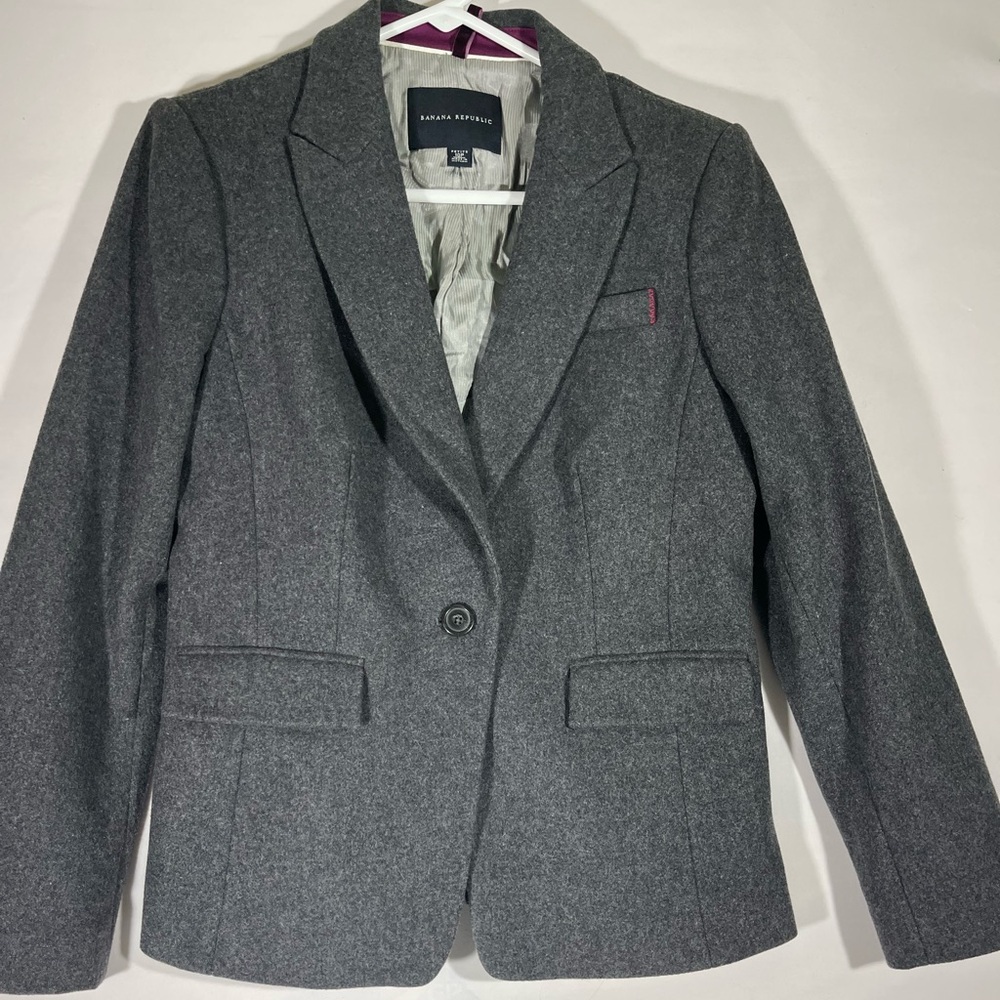 BANANA REPUBLIC WOOL BLEND BLAZER/JACKET‎ WOMEN 10P GRAY POCKET BUSINESS BUTTON